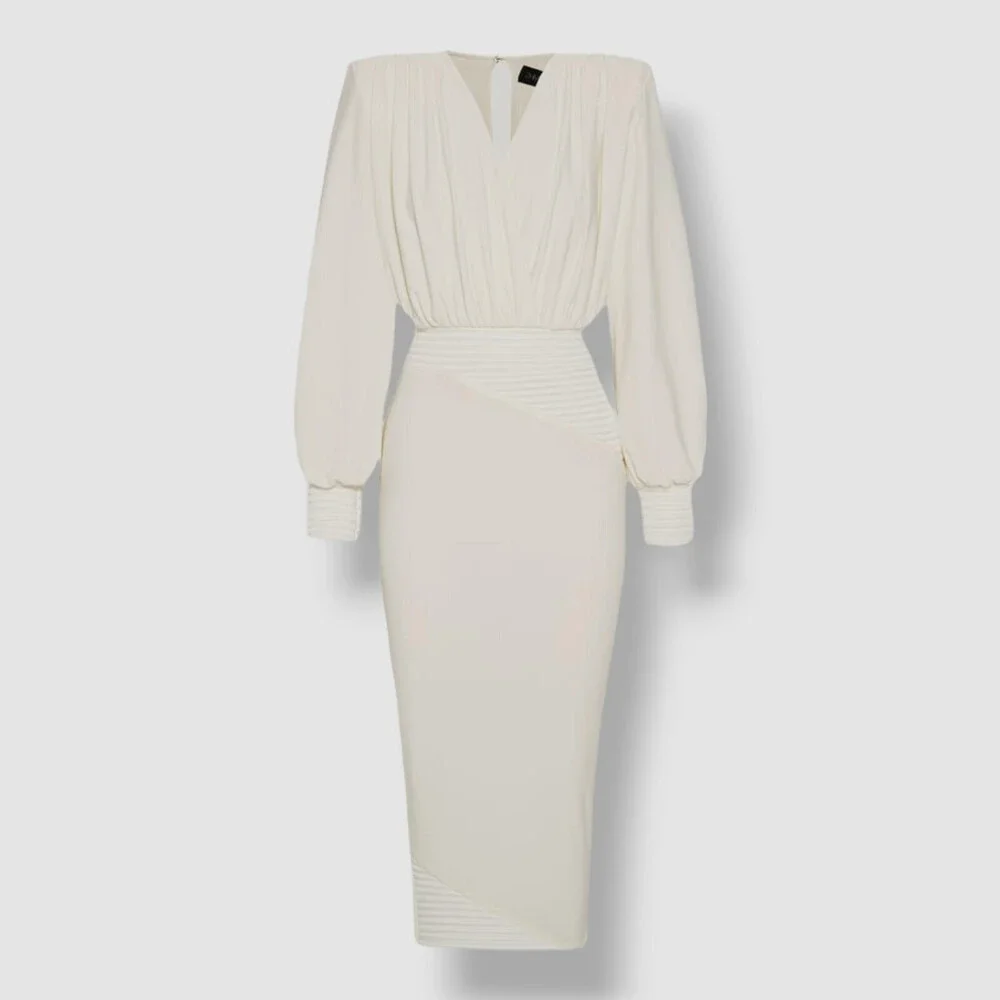 $575 Zhivago Women's White Satin Panel Lover-Man Bodycon Dress Size 2 - Picture 4 of 5